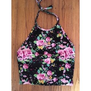 Black floral halter top